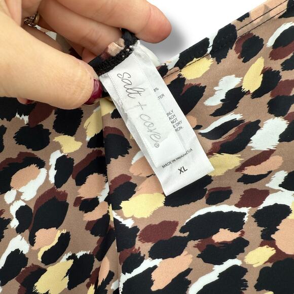 NEW Salt + Cove Leopard Print Halter Swimsuit Size XL One Piece V Cinched Swim - Picture 5 of 6